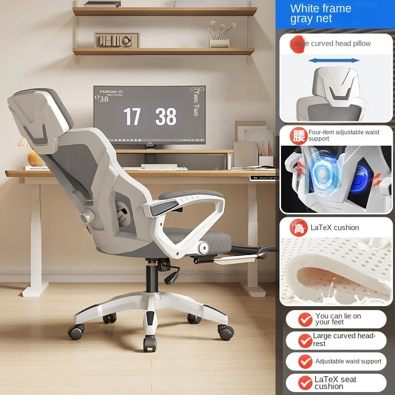 Scaun ergonomic rabatabil, scaun de birou confortabil, scaun de calculator pentru casă, cămin studențesc, scaun de gaming cu suport pentru picioare