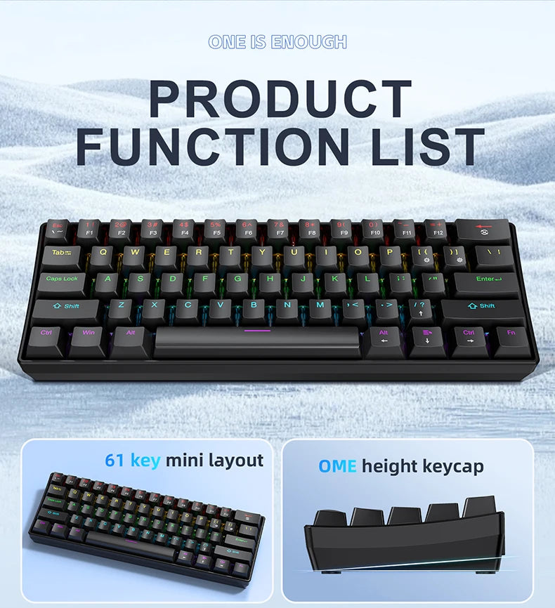 Tastiera meccanica da gaming cablata mini APAYADO K61 60% Phantom RGB, 61 tasti, switch Red/Blue, ergonomica, portatile per PC/laptop