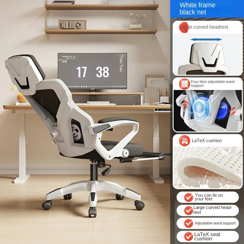 Scaun ergonomic rabatabil, scaun de birou confortabil, scaun de calculator pentru casă, cămin studențesc, scaun de gaming cu suport pentru picioare
