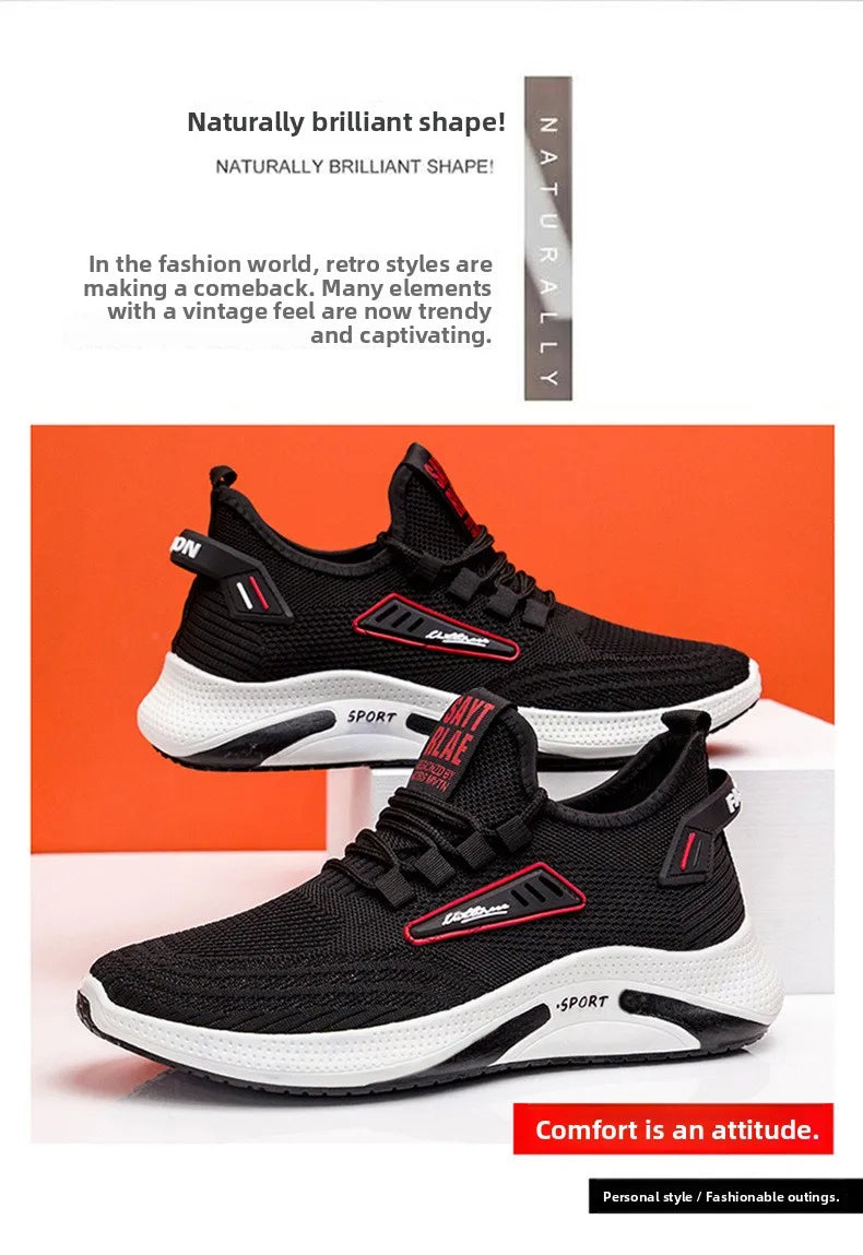 Hot Sale of the Season New Men's Running Shoes Breathable Lightweight Knitted Lace-Up Sports Sneakers Fashionable Korean Style