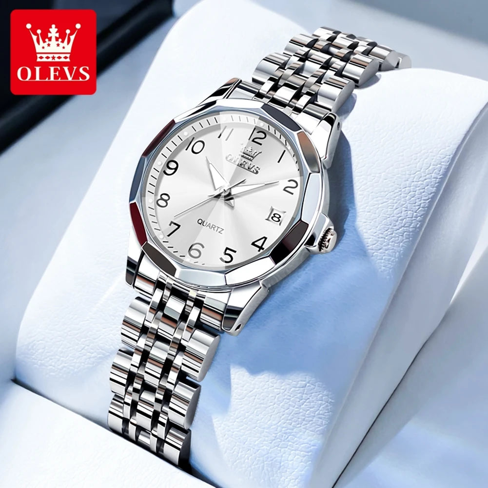 OLEVS 9970 Men Watch Original Brand Waterproof Luminous Quartz Watch Rhombus Mirror Stainless Steel Date-Day-Date Watch With Box