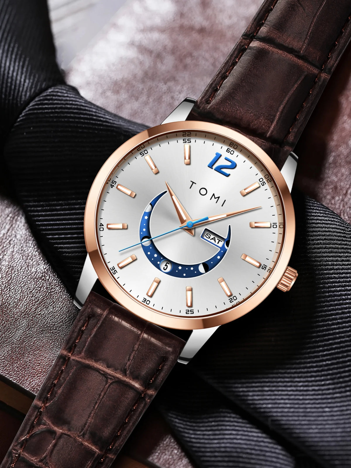 Orologio al quarzo TOMI, dallo stile elegante e professionale, con cinturino in pelle, cassa in lega e quadrante con lancette – Design di alta gamma, idea regalo per uomo