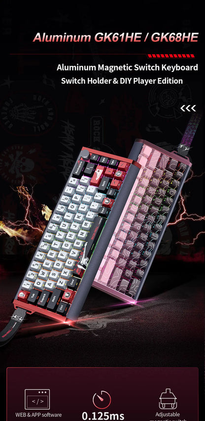 Teclado Magnético SKYLOONG GK61/GK68 HE com Caixa em Alumínio, 8000hz, RT0.01mm, Gatilho Rápido, Teclas PBT, Retroiluminação RGB, Teclado Gaming com Fio
