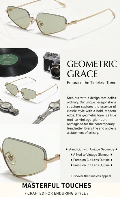 Vintage Semi-Rimless Polygon Punk Sunglasses Women 2026 Luxury Brand Cat Eye Metal Small Frame Sun Glasses Ladies Classic Shades