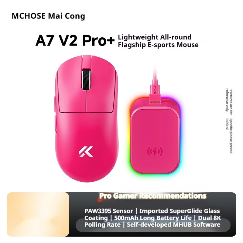 MCHOSE A7 V2 Ultra+ Wireless Mouse Tri-Mode Lightweight Paw3950 Ti 42000dpi 500mah Pc Esports Laptop Gaming Mice Accessories