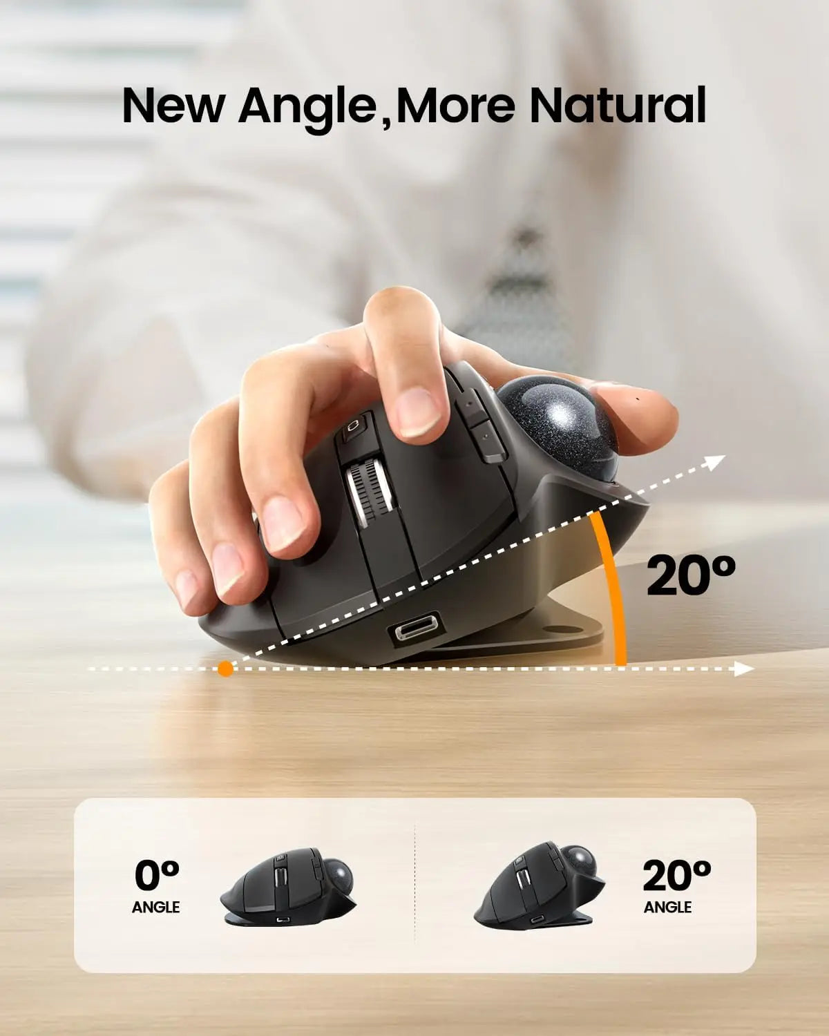 ProtoArc Wireless Trackball Mouse EM01 NL Ergonomic Bluetooth Rollerball Thumb Rechargeable Computer Laptop Mouse