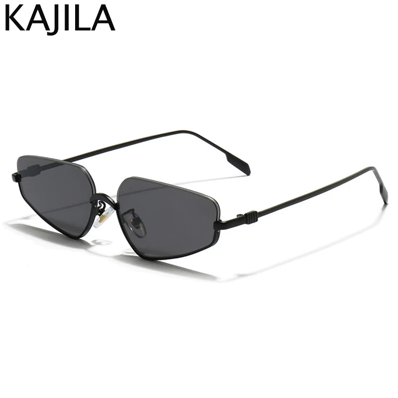 Vintage Semi-Rimless Polygon Punk Sunglasses Women 2026 Luxury Brand Cat Eye Metal Small Frame Sun Glasses Ladies Classic Shades