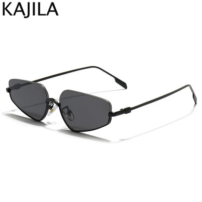 Vintage Semi-Rimless Polygon Punk Sunglasses Women 2026 Luxury Brand Cat Eye Metal Small Frame Sun Glasses Ladies Classic Shades