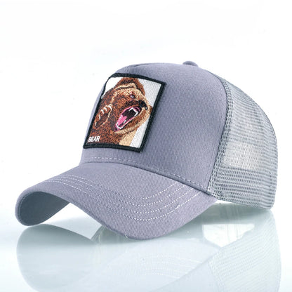 Four Seasons Snapback Baseball Cap Men Fashion Bear Embroidery Hip Hop Hat Women Outdoor Breathable Mesh Trucker Hat