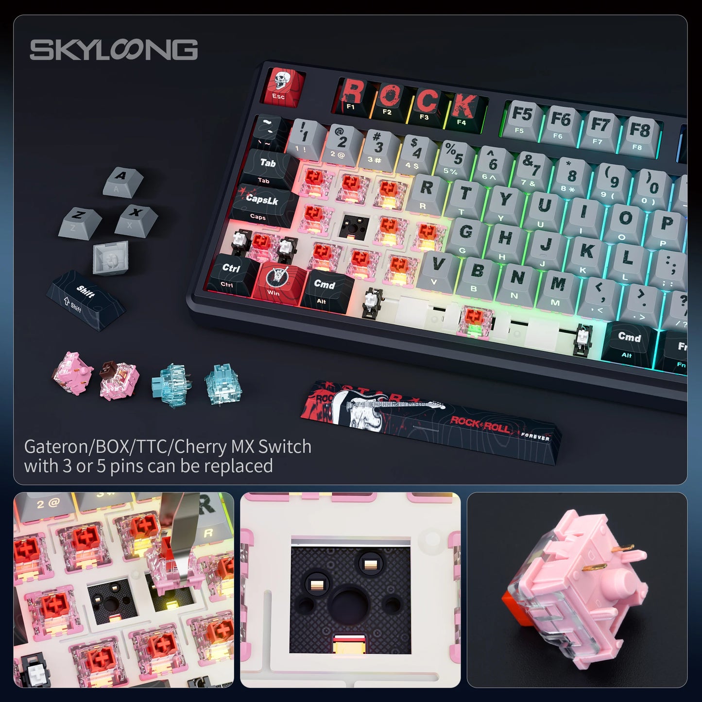 Teclado Mecânico Sem Fios SKYLOONG GK104 Pro 100% Personalizado com Switch Hot-Swap de Baixo Ruído para PC Gaming e Acessórios de Escritório