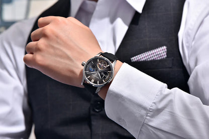PAGANI DESIGN – Luxus mechanikus férfi karóra, 41 mm, zafírüveg, bőr szíj, vízálló, pilóta stílusú, tourbillon és holdfázis kijelzővel