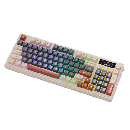 M96 kabellose Bluetooth-Tastatur FREEWOLF mit Digitalanzeige, RGB-Hintergrundbeleuchtung, 2000mAh-Akku & PBT-Tastenkappen für PC/Laptop