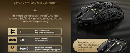 Mouse de gaming wireless ATTACK SHARK R5 Ultra 8K din fibră de carbon, cu senzor 42000 DPI-PAW3950 MAX - ultra-ușor, 39g, pentru Win/Mac