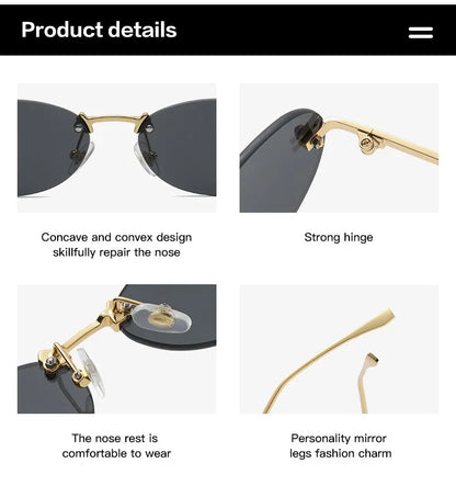 3set Women Fashion Brand Rimless Sunglasses Retro Small Oval Alloy Elegant Gradient Sun Glasses Outdoor Travel Shades Glasses