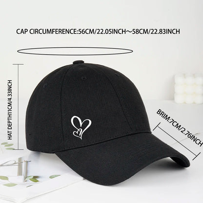 Minimalist Double Heart Print Soft-Peak Baseball Cap – Adjustable Unisex Casual Sun Hat for Couples – Perfect Gift for Best Frie