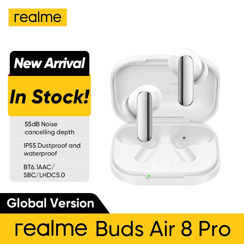 realme Buds Air 8 Pro Global Version 55dB Active Noise Cancelling True Wireless Earphone Bluetooth 6.1 LHDC 5.0 TWS Earbuds IP55