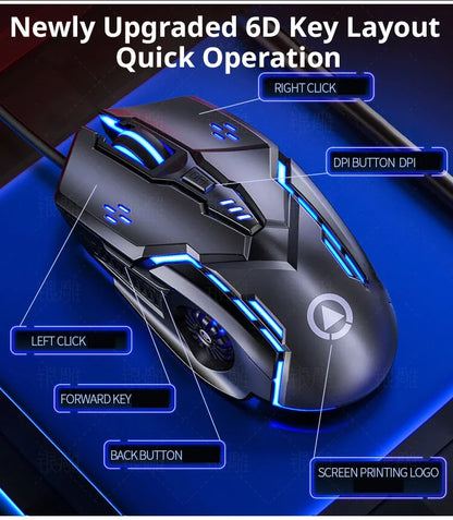 G5 Mute Wired Mouse Six Keys Luminous Game E-Sports Machinery Computer Accessories Gaming Mouse for Laptop Desktop