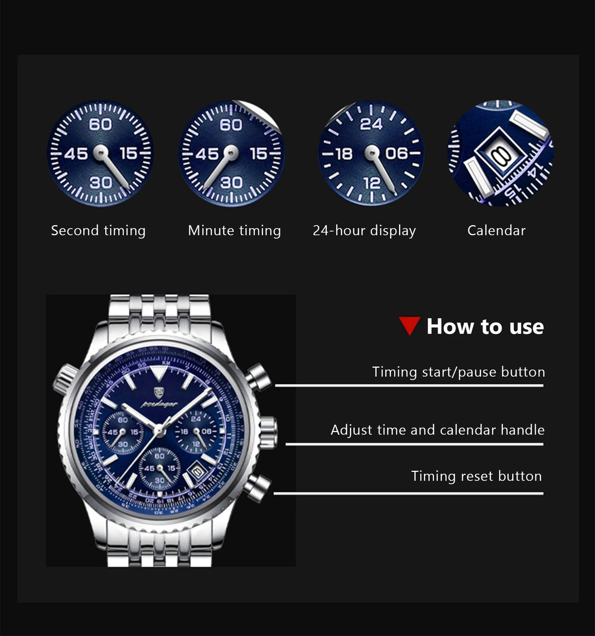 POEDAGAR Fashion Military Men's Watches Waterproof Luminous Date Chronograph Man Watch Stainless Steel Luxury Quartz Male Clock