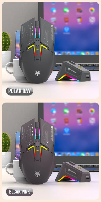Mouse wireless Bluetooth dual-mode XUNSVFOX H2 con effetti di illuminazione RGB, per laptop, gaming e ufficio, ricarica magnetica