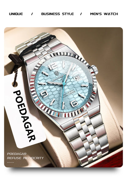 POEDAGAR High Quality Original Men Clock Waterproof Luminous Date Luxury Man Watch Stainless Steel Quartz Men's Watches Male+Box