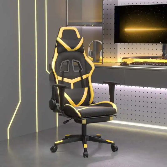 Gaming Chair with Footrest Black and Gold 67X64X116-127 cm in Imitation Leather, Reclining 360 Swivel Chair ° Can Carry 110 kg