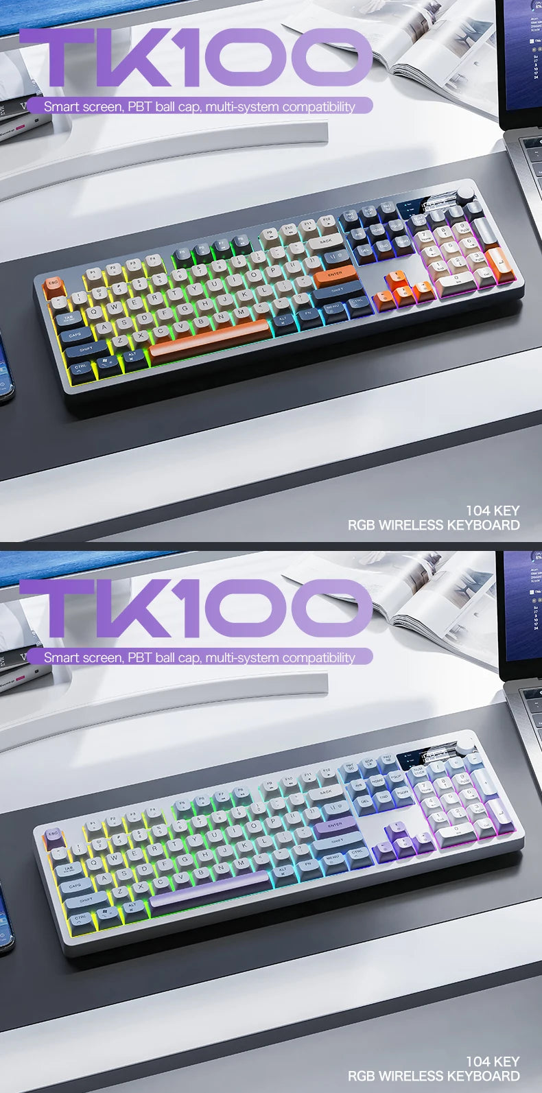 XUNFOX TK100 tastiera wireless 2.4 Bluetooth dual-mode gaming silenziosa per ufficio e notebook, universale