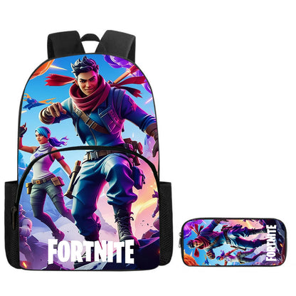 Mochila Fortnite Cartoon com Bolso Frontal e Estojo 2PCS - Conjunto Escolar para Meninos e Meninas dos 5 aos 8 Anos, Presente de Regresso às Aulas