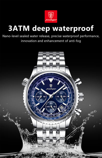 POEDAGAR Fashion Military Men's Watches Waterproof Luminous Date Chronograph Man Watch Stainless Steel Luxury Quartz Male Clock