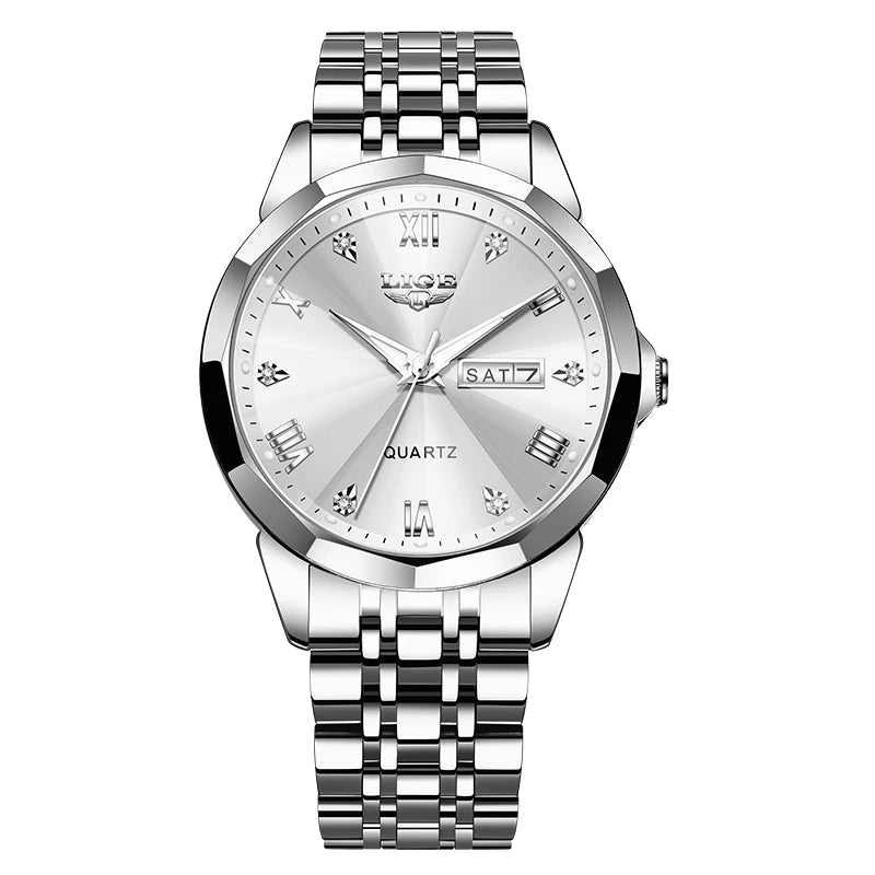 LIGE women’s quartz wristwatch – Elegant and luxurious, displaying the date and day of the week – A simple, water-resistant watch, ideal as a gift for women