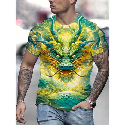 T-Shirt mit Drachen- und Phönix-Motiv für Herren – Tiermotive – 3D-bedruckte T-Shirts – Sommer – Freizeit – Kurzarm – Rundhalsausschnitt – Oversize – Streetwear-T-Shirts – Oberteile