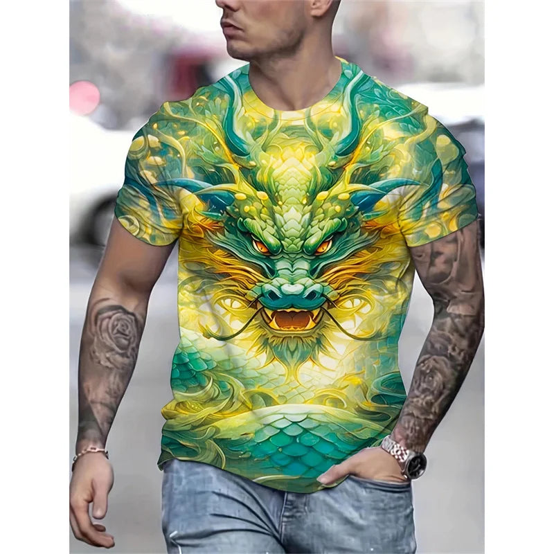 T-Shirt mit Drachen- und Phönix-Motiv für Herren – Tiermotive – 3D-bedruckte T-Shirts – Sommer – Freizeit – Kurzarm – Rundhalsausschnitt – Oversize – Streetwear-T-Shirts – Oberteile