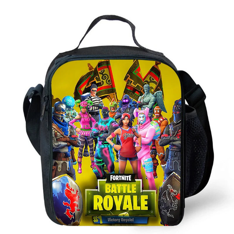 Fortnite-Cartoon-Lunchbag, tragbare isolierte Lunchbag, wiederverwendbare Tasche zur Aufbewahrung von Lebensmitteln, geeignet für Kinder und Schüler.