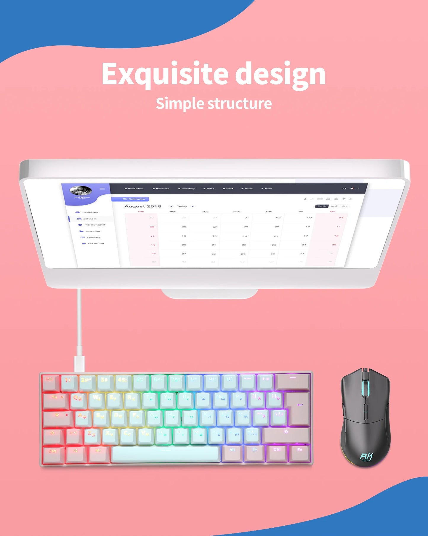 UYIQ YQ62 62 Keys Russian Mechanical Keyboard 60% Mini Portable Color Backlit Wired Gaming Keyboard for Travel Office PC Desktop