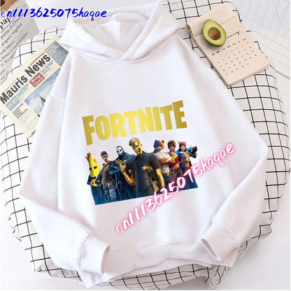 Nowa bluza dziecięca z kapturem Fortnites z nadrukiem postaci z gry, styl kreskówkowy, jesienna odzież casualowa, zimowa bluza dla chłopców