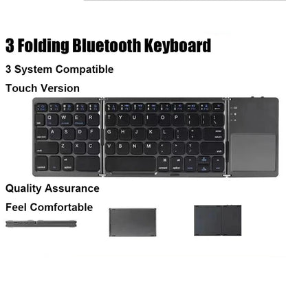 Teclado Bluetooth plegable en tres partes con touchpad, mini teclado portátil recargable, teclado inalámbrico para Windows Android iOS