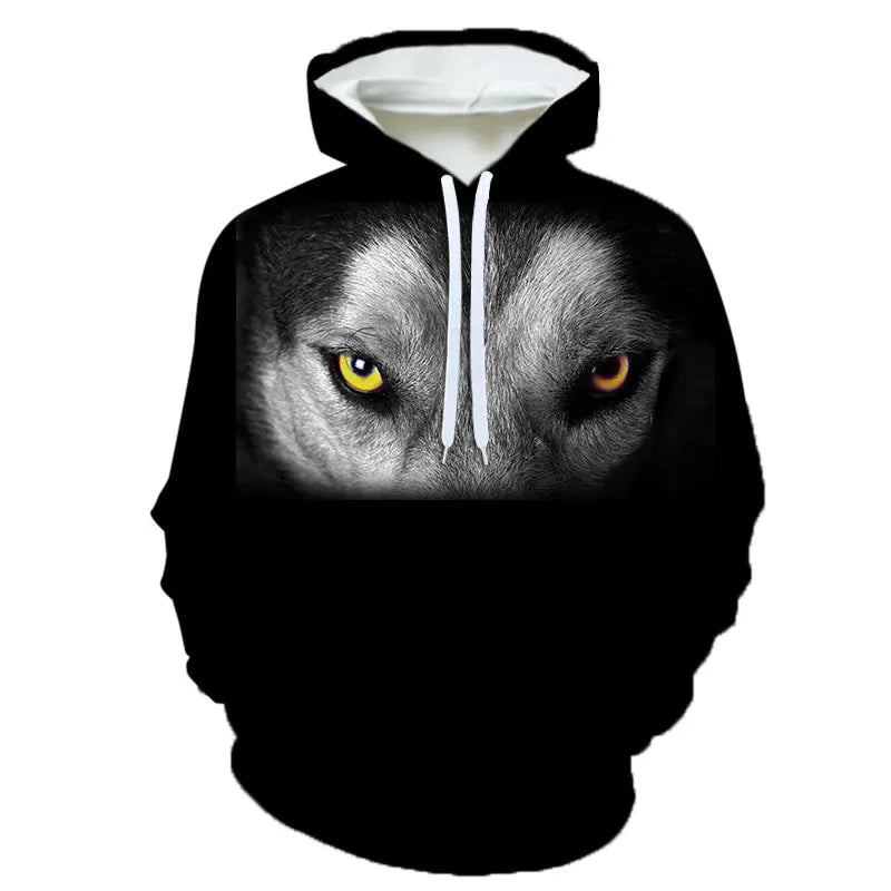 Herren-Hoodie mit Wolf-Grafik, 3D-Print, Outdoor- und Streetwear-Design, Kapuze und Fronttasche