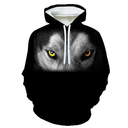 Herren-Hoodie mit Wolf-Grafik, 3D-Print, Outdoor- und Streetwear-Design, Kapuze und Fronttasche
