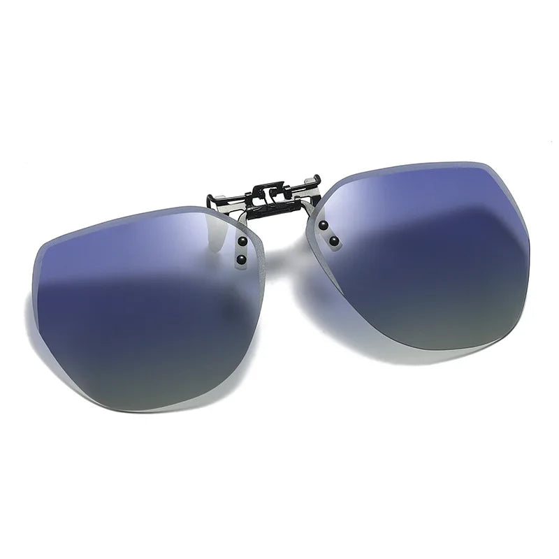 KLASSNUM Men Polarized Clip On Sunglasses Women Flip Up Sunglasses Square Cut Edge Lenses Driving Night Vision Fishing Goggle