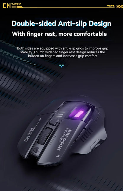 Rato Gaming Inphic A9 Pro Tri-Mode com Coluna de Luz Colorida, Indicador de Bateria, DPI Ajustável, Controlador Macro, Design Ergonómico, 12800DPI