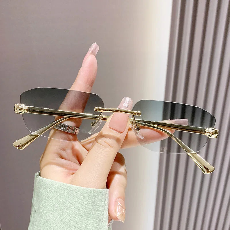 Popular Brand Brown Square Women Sunglasses Fashion Luxury Rimless Rectangle Sun Glasses Female Shades UV400 Vintage Eyewear