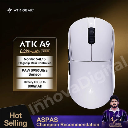 ATK Dragonfly A9 Ultimate brezžična gaming miška A9 Air PAW3950, ultralahka ergonomska e-športna miška za igričarje FPS CSGO A9 Ultra