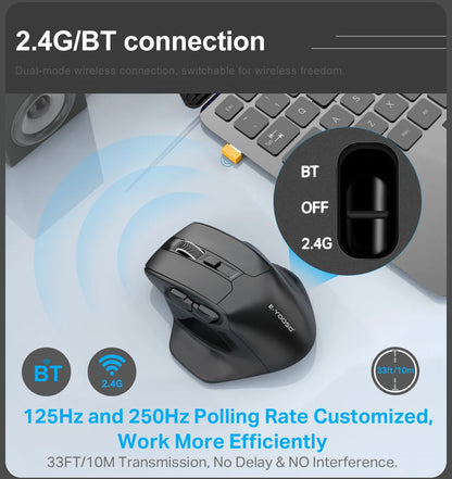 E-YOOSO X-31 Pro USB Gaming Large Mouse Support Bluetooth 2.4G Wireless PAW3212 4800 DPI for Gamer Mice Computer Laptop PC