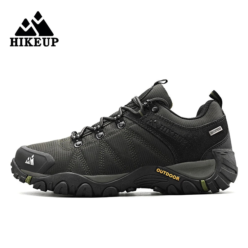 HIKEUP fire-sæsons vandresko til mænd, udendørssport, ægte læder, slidstærke klatresko, gummisål, trekking-sneaker