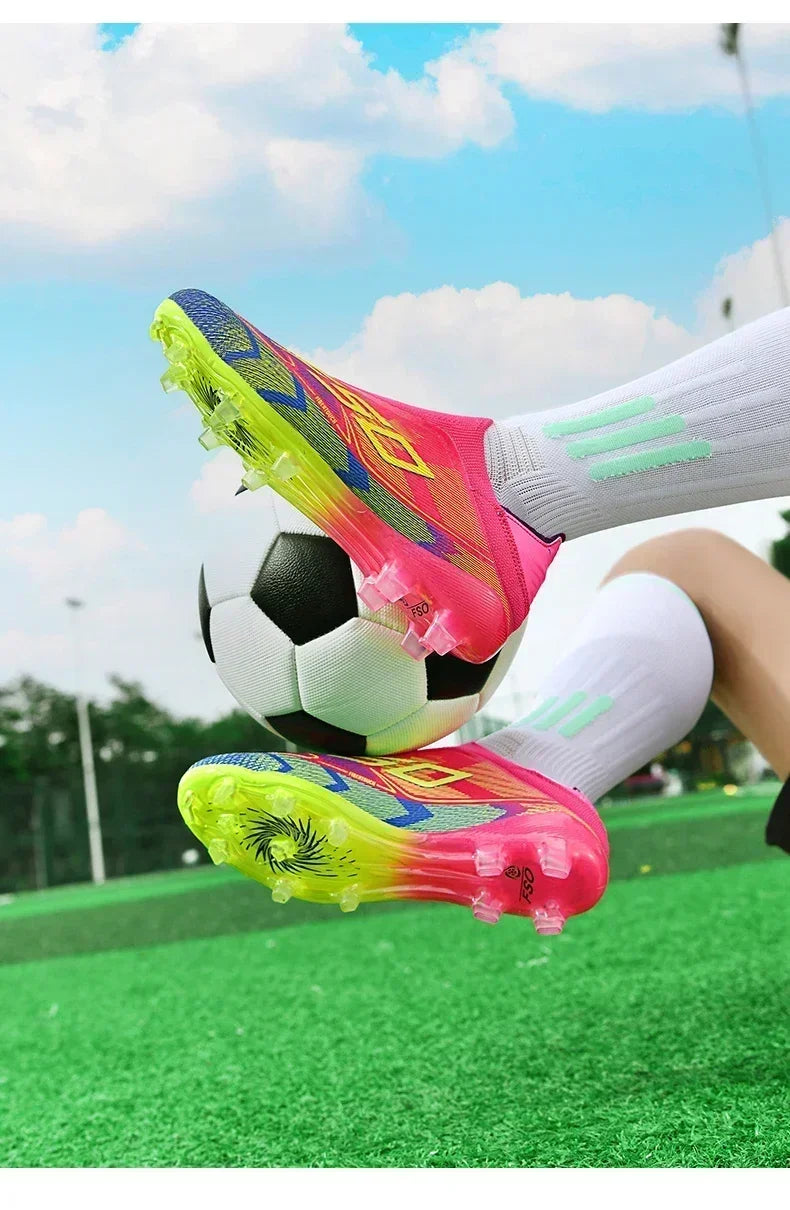 Nouvelles chaussures de football pour hommes, modèle tendance, de haute qualité, mi-hautes, légères, antidérapantes, crampons d'extérieur pour l'entraînement sur gazon.