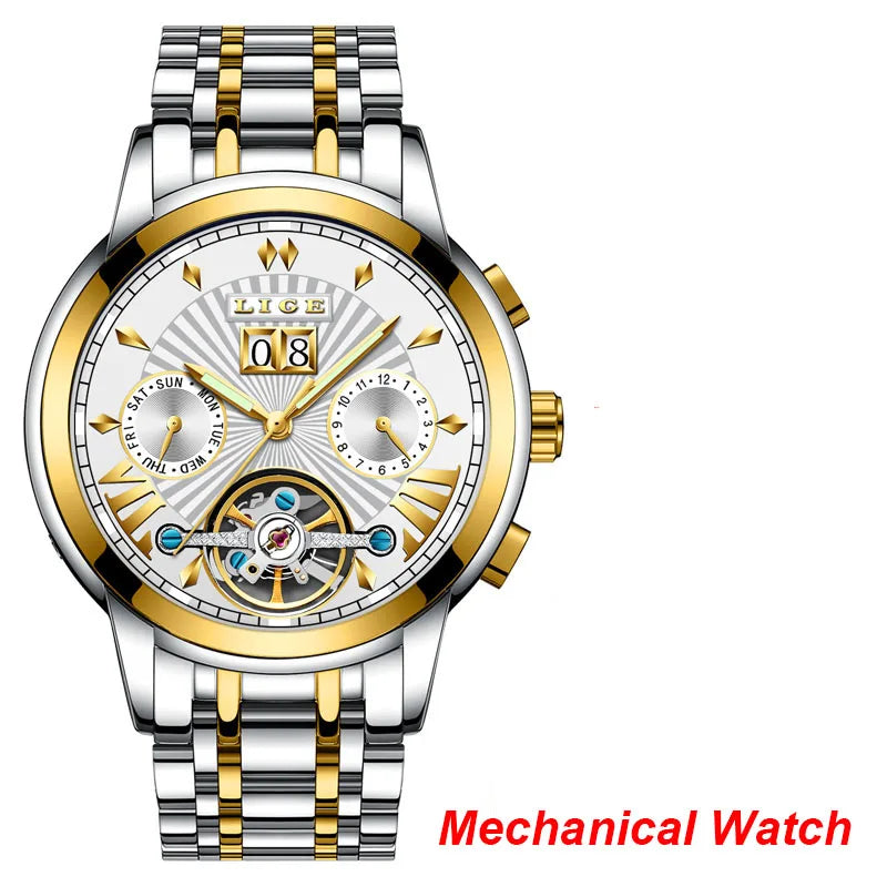 LIGE men’s automatic mechanical wristwatches – High-end luxury watch with a tourbillon, an elegant and water-resistant model, ideal for work or formal occasions.