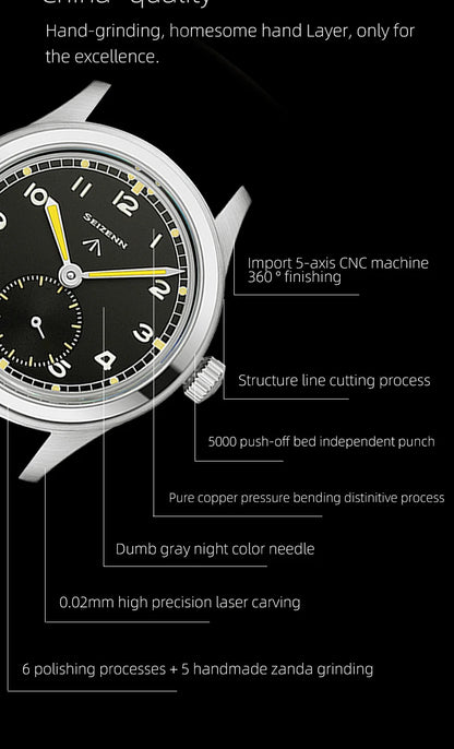 Classic Retro Arrow Pilot Watch Male Mens WWII 12 Mechanical Satch Manual Hand Wind Luminous Stain Steel Merkur 38mm Case