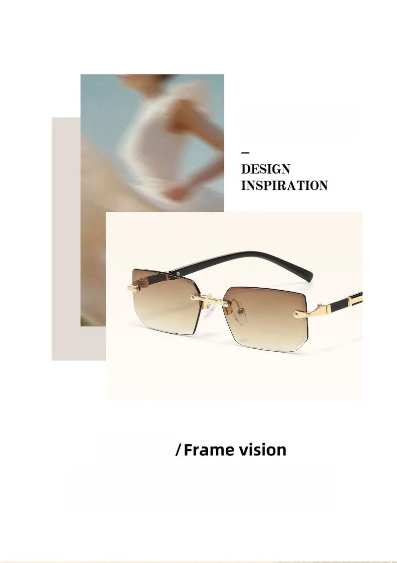 Vintage Rectangle Sunglasses Men New Rimless Fashion Beach Shades Women Trendy Luxury Brand Design Casual Anti-UV Sun Glasses