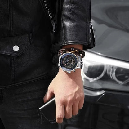 JARAGAR 034 luxus retro automata mechanikus karóra, tourbillon, üreges szkeleton, rozsdamentes acél, heti naptár, férfi karóra