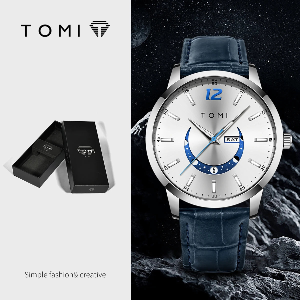 Orologio al quarzo TOMI, dallo stile elegante e professionale, con cinturino in pelle, cassa in lega e quadrante con lancette – Design di alta gamma, idea regalo per uomo