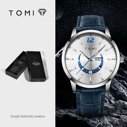 Orologio al quarzo TOMI, dallo stile elegante e professionale, con cinturino in pelle, cassa in lega e quadrante con lancette – Design di alta gamma, idea regalo per uomo